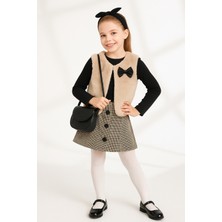 Ahengim Kız Çocuk Fırfır Yakalı Bluz & Ekose Şort Etek 2  Li Set Takım AK4155