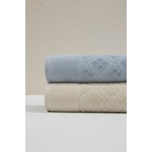 Class 2'li 50X100 cm %100 Pamuklu El ve Yüz Havlu Seti - Clerica Ekru / Mavi