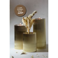 UltraNova 3'lü Gold Krom Tırtıklı Tealight Mumluk Dekoratif Set