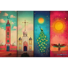Zerya Dört Din Temalı Poster - Müslümanlık - Hiristiyanlık - Yezidilik - Zerdüştlük Posterleri