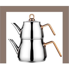 Büyük Boy Bakır Kaplama Çelik Saplı Çaydanlık Takımı