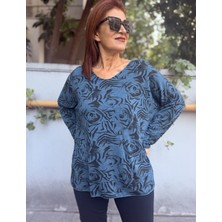 Denizege Butik Italyan Gül Desenli Triko Indigo