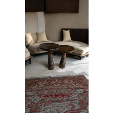 Wood Ahşap 2'li Set Boğumlu Mantar Yan Sehpa Modern Fiskos / Ceviz Renk / Zigon Sehpa Vernikli