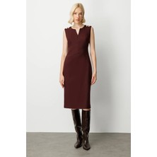 Ekol Süs Düğme Detaylı Kolsuz Kadın Elbise 4015