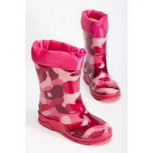 Arısan Su Geçirmez Kaydırmaz Taban Unisex Kürklü Çocuk Yağmur Çizmesi Kar Botu - Pembe - 33