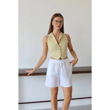 Trivogue Müslin Kumaş Şort Bağcıklı Beyaz Pt