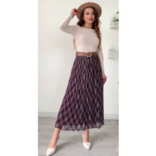 Şamdan Kemerli Desenli Astarlı Şifon Etek