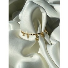 NB Steelora Pirinç Zirkon Taşlı Tavşan ve Kalp Model Gold Renk Charm Bileklik