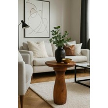 Tekli Masif Ahşap Yan Sehpa Meşe Renk Modern Mantar Formu