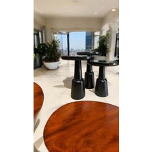 Wood Ahşap 3 Lü Set Mantar Yan Sehpa Konik Model / Siyah Renk / Zigon Sehpa