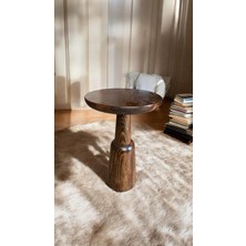 Wood Wooden Ahşap Tekli Ürgüp Mantar Yan Sehpa Modern Ceviz Renk Fiskos