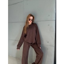 Cemo Siyah Ince Çizgili Taş Detaylı Uzun Kollu Eşofman/sweat Takımı