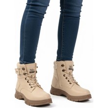 Ayakcity Kadın Günlük Bağcıklı Fermuarlı Bot - Vizon - 40