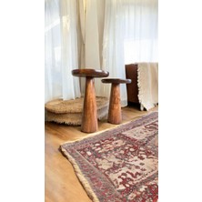 Wood Ahşap 2'li Set Konik Mantar Yan Sehpa Modern Fiskos / Kestane Renk / Zigon Sehpa Vernikli