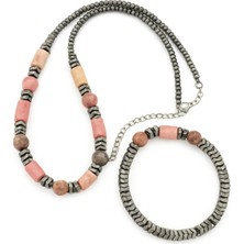 Alsade Rodonit ve Hematit Taşının Muhteşem Uyumu Pozitif Enerji Kolye Bileklik Set