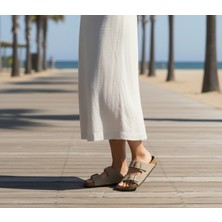 Nimara Anatomik Tabanlı Çift Tokalı Süet Dokulu Bej Erkek Terlik