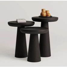 Wood Ahşap 3 Lü Set Mantar Yan Sehpa Konik Model / Siyah Renk / Zigon Sehpa