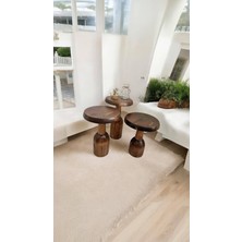 Wood Ahşap 3 Lü Set Mantar Yan Sehpa Konik Model / Ceviz Renk / Zigon Sehpa