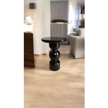 Wood Wooden Ahşap Karpuz Model Tekli Mantar Yan Sehpa Modern Siyah Renk Fiskos