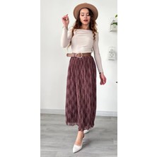 Şamdan Kemerli Desenli Astarlı Şifon Etek