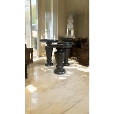 Siyah Ahşap Mantar Sehpa 3lü Set Doğal Zigon ve Fiskos Sehpa Takımı