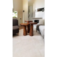 Wood Wooden Ahşap 3lü Set Fitilli Mantar Yan Sehpa Modern Fındık Renk Fiskos