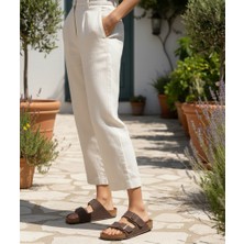 Nimara Anatomik Tabanlı Çift Tokalı Süet Dokulu Kahverengi Kadın Terlik