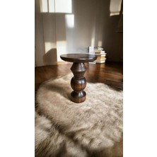 Wood Wooden Ahşap Tekli Mantar Yan Sehpa Modern Ceviz Renk Fiskos