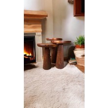 Wood Wooden Ahşap 3lü Set Fitilli Mantar Yan Sehpa Modern Fındık Renk Fiskos