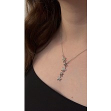 Çelik Gümüş Yıldız Detaylı Taşlı Y Kolye