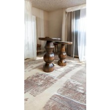 Wood Wooden Ahşap 2'li Set Mantar Yan Sehpa Modern Fiskos / Ceviz Renk / Zigon Sehpa Vernikli