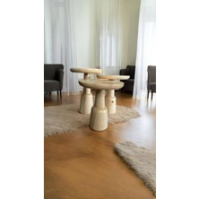 Wood Ahşap 3lü Set Ürgüp Mantar Yan Sehpa / Naturel Renk / Zigon Sehpa Vernikli