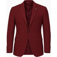 Plus Scorpion Bordo Erkek Tek Düğmeli Blazer Ceket – Dokulu Kumaş, Tek Yırtmaçlı Şık Tasarım