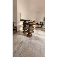 Wood Wooden Ahşap 3lü Set Fitilli Mantar Yan Sehpa / Ceviz Renk / Zigon Sehpa Vernikli