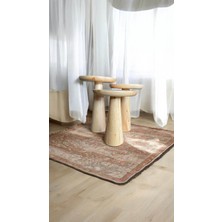 Wood Ahşap 3lü Set Fitilli Mantar Yan Sehpa Konik Model / Naturel Renk / Zigon Sehpa Vernikli