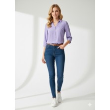 Ribana Classic Kadın Büyük Beden Düğme Detaylı Jesica Kumaş Katlama Kol Gömlek Yaka Tunik