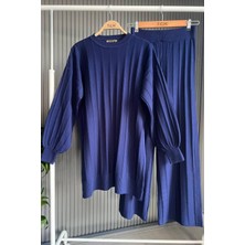 Kirazca Butik Kadıntriko Fitilli Balon Kol Ikili Takım Tunik Pantolon Tesettür Takım