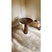 Wood Wooden Ahşap Tekli Konik Mantar Yan Sehpa Modern Ceviz Renk Fiskos