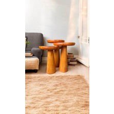 Wood Wooden Ahşap 3lü Set Fitilli Mantar Yan Sehpa Modern Açık Meşe Renk Fiskos