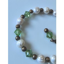 Thinblack Bileklik – Gerçek Inci & Yeşil  Kristal Taşlı, Bronz Detaylı