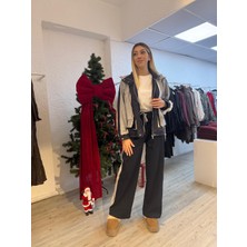 Gülten Akgün Lacivert Gri Kapüşonlu Garnili Takım