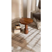 Wood Wooden Ahşap Tekli Ürgüp Mantar Yan Sehpa Modern Kestane Renk Fiskos