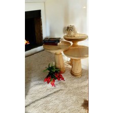 Wood Wooden Ahşap 3lü Set Mantar Yan Sehpa Modern Naturel Renk Fiskos