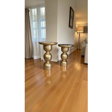 Ahşap Yan Sehpa 2li Altın Renk Mantar Sehpa Takımı