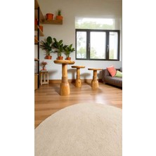 Şık Tik Ağacı Renk Ahşap Mantar Sehpa 3lü Doğal Zigon Fiskos Takımı