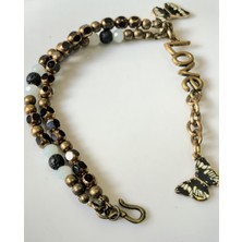 Thinblack Bileklik – Kelebek Motifli, Love Yazılı .antik Gold  Bileklik