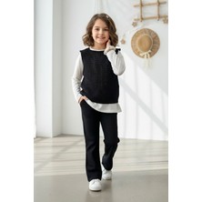 Miniğimin Cicileri Triko Örgü Süveterli Kız Çocuk Taşlı Taytlı 3 lü takım - Siyah