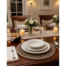 Mtg Jüt Tasarım El Emeği Doğal Jüt Kordon Halattan  6 Adet Desenli Model Supla Yemek Masası Tabak Altlığı Amerikan Servis