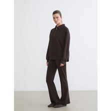 LC Waikiki Lcw Comfort Kahverengi Beli Lastikli Geniş Paça Kadın Eşofman Altı