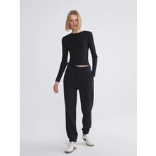 LC Waikiki Xsıde Siyah Beli Lastikli Kadın Kalın Jogger Eşofman Altı